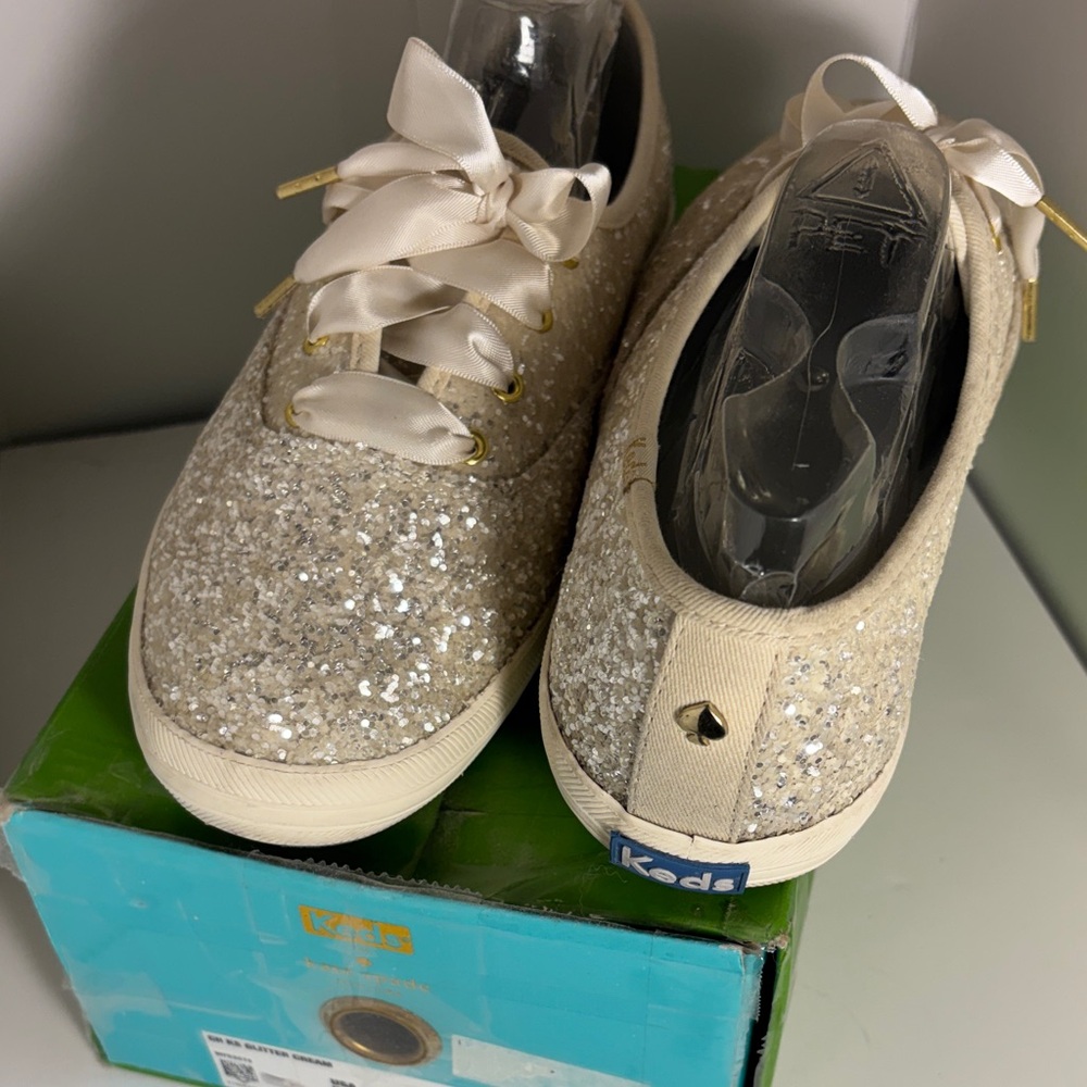 Keds Women's Glitter Satin Lace-Up Sneakers in Champagne